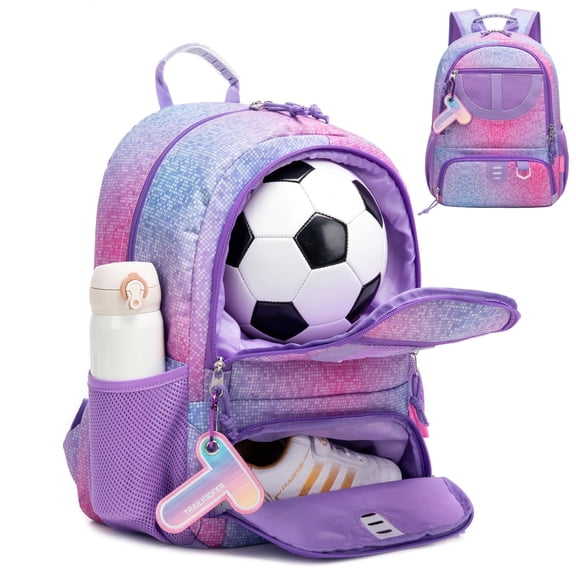 TRAILKICKER Basketball Bag, Backpack with Ball & Shoe Compartment, Lightweight Breathable Soccer Ball Backpack for Volleyball, Football, Sports, Travel, and Gym, Purple