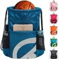 thumbnail image 1 of TRAILKICKER Drawstring Backpack Bag Basketball Football Volleyball Mesh Gym Sports String Drawstring Bag Waterproof for Men &Women with Smooth Zipper and Two Mesh Water Bottle Holder (Black), 1 of 6