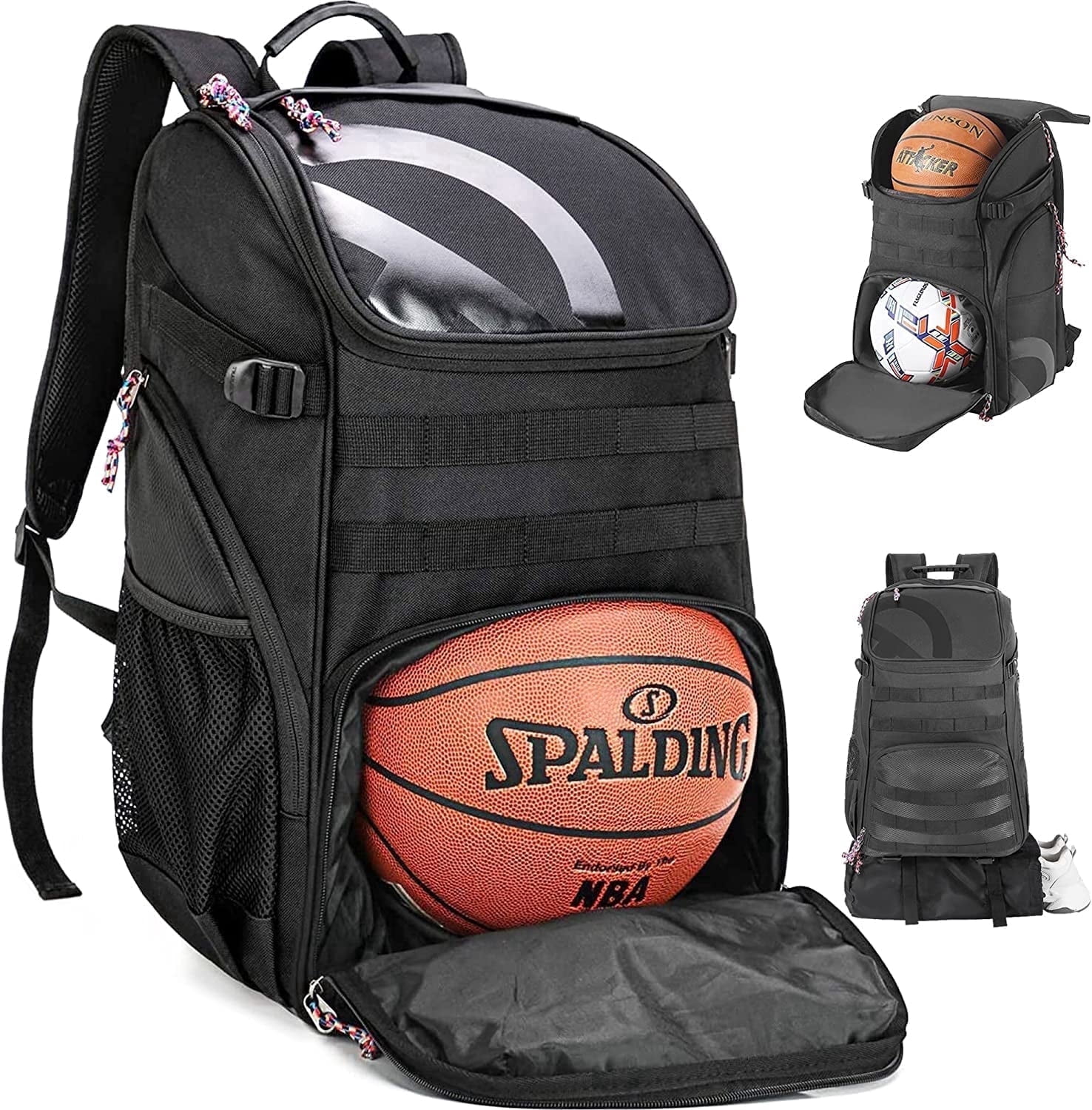 TRAILKICKER Large Basketball Backpack Bag with Ball Compartment and Shoe Pocket Outdoor Sports Equipment Bag Black Tk