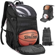 TRAILKICKER Large Basketball Backpack Bag with Ball Compartment and Shoe Pocket Outdoor Sports Equipment Bag Black Tk