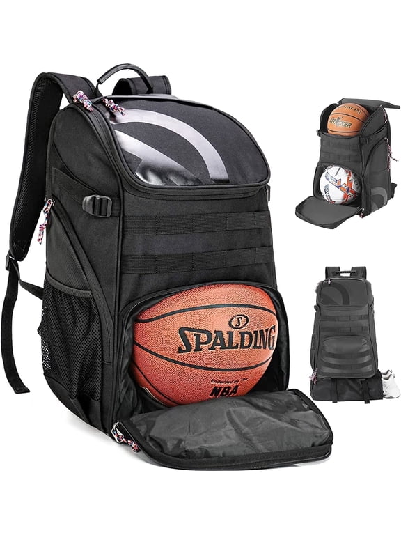 Large Basketball Backpack Bag with Ball Compartment and Shoe Pocket Outdoor Sports Equipment Bag Black Tk