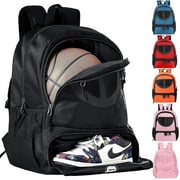 TRAILKICKER Mesh Black Basketball Soccer Bag Backpack Sports Volleyball Football Bag with Ball and Shoe Compartment for Man Women Ball Equipment Bag All Sports Venue