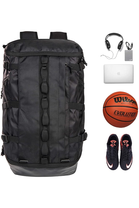 Sports Laptop Backpack with Ball Compartment Shoe Drawstring Pocket, Multipurpose Waterproof Youth Bag for Travel Swimming Basketball Baseball Soccer Gym Workout
