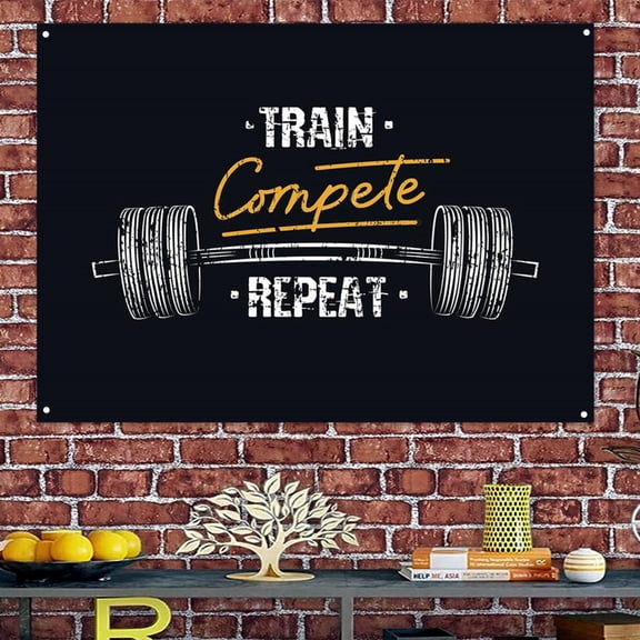 TRAIN COMPETE REPEAT - Uplifting Inspirational Quotes Poster Wall Chart Optimistic Positive Motivational Tapestry Decorative Banners Flag 38" x 57"
