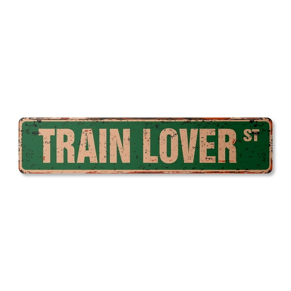 TRAIN LOVER Vintage Plastic Street Sign model railroad rail road conductor | Indoor/Outdoor |  24" Wide