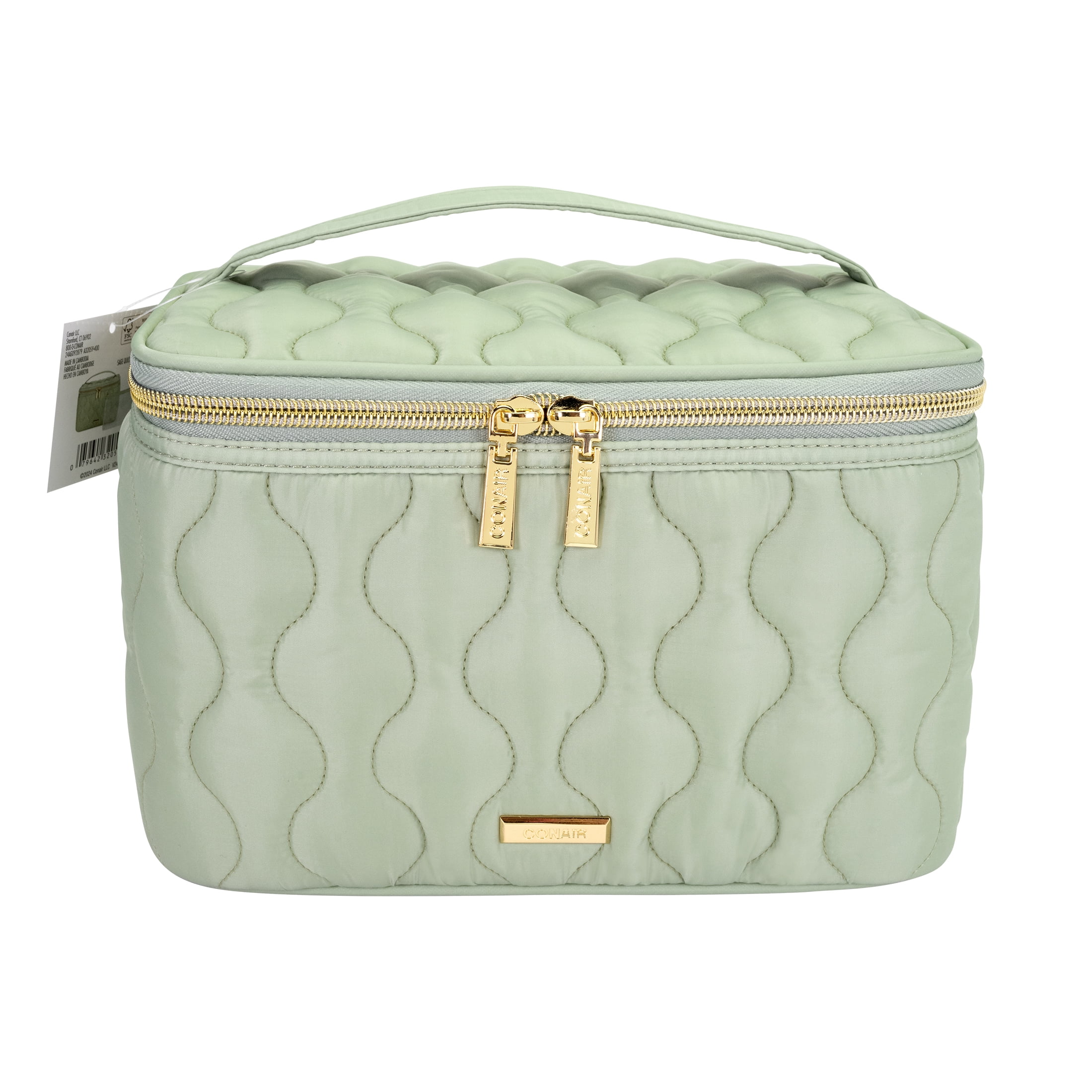 Conair Train Case Quilt 2pc Sage Green Cosmetic Bag