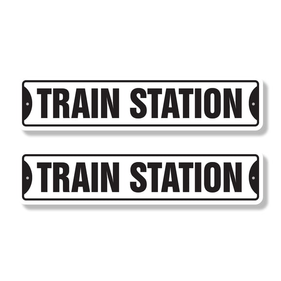TRAIN STATION Classic Street Sign (2 Pack) railroad crossing xing RR rail Road Sign | 4" X 18" Plastic Address Sign