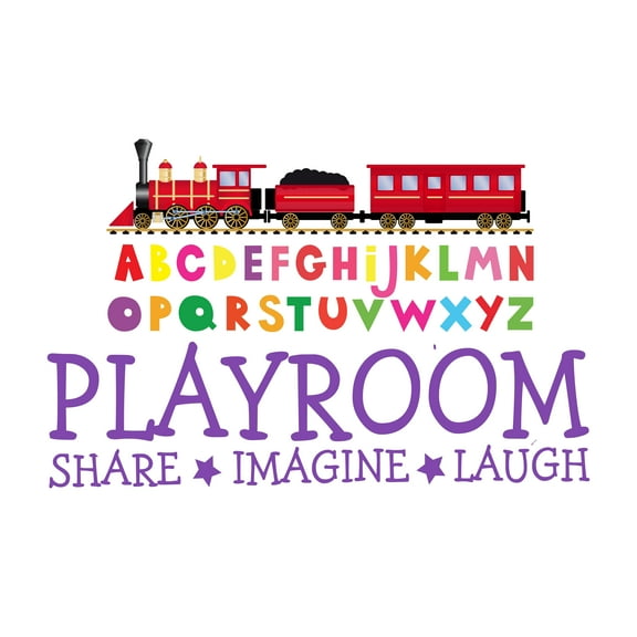 TRAINS - Kids Playroom Multicolored Educational Clipart Décor Train Letter Alphabets Design Share Imagine & Laugh Quotes Vinyl Home Bedroom Wall Decal Sticker 20" x 12"