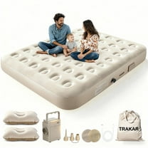 TRAKAR Air Mattress,Inflatable Airbed with Built-in Pump,2 Mins Quick Self Inflatable and Deflate,661 lbs Max, Strong Support,Flocked Top,Puncture Resistant for Camping,Home,Guests（Queen ）