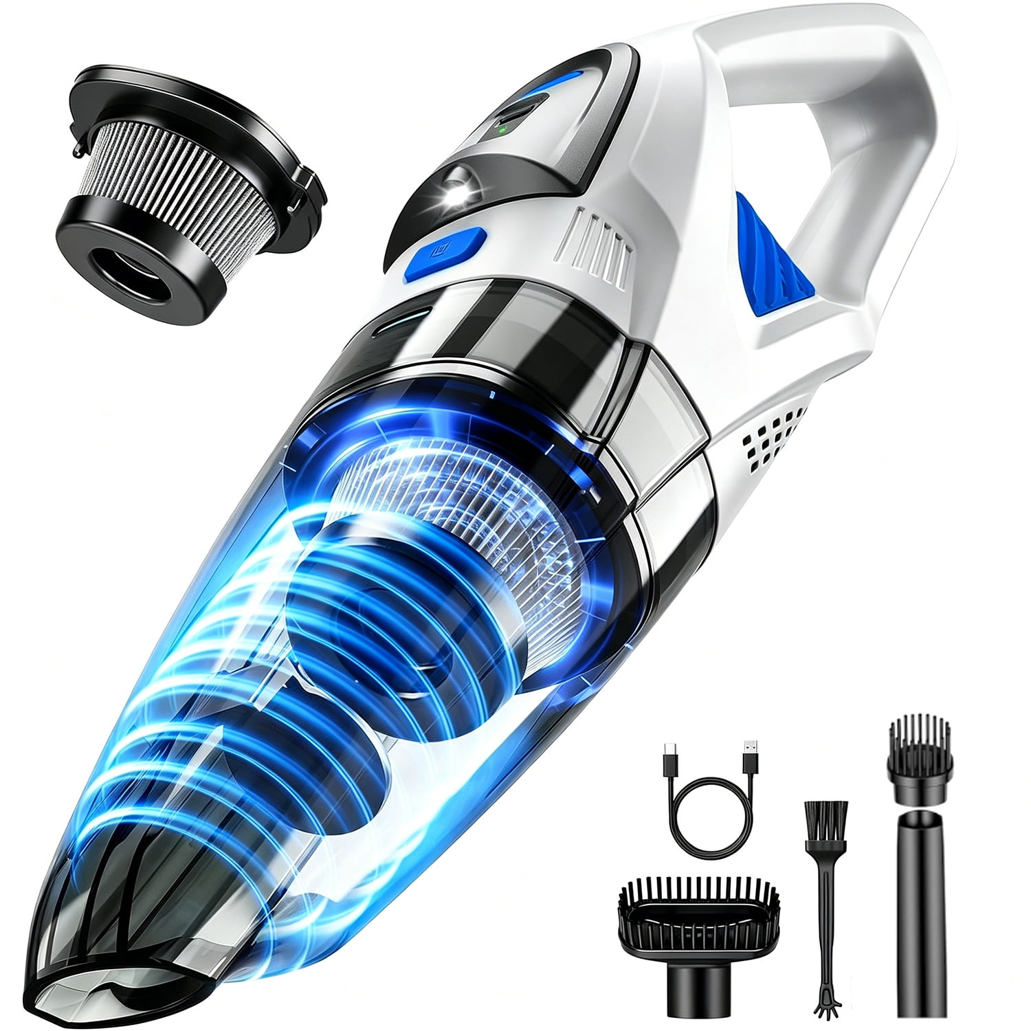 TRAKAR Handheld Vacuum Cordless, 28000PA Strong Suction Hand Held Car Vacuum Cleaner, Portable Hand Vacuum Rechargeable with Nozzles & LED Light for Home, Car, Office, Pet Hair