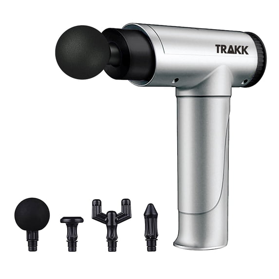 TRAKK Deep Tissue Handheld Massage Gun w/ 4 Speeds & Attachments, Silver
