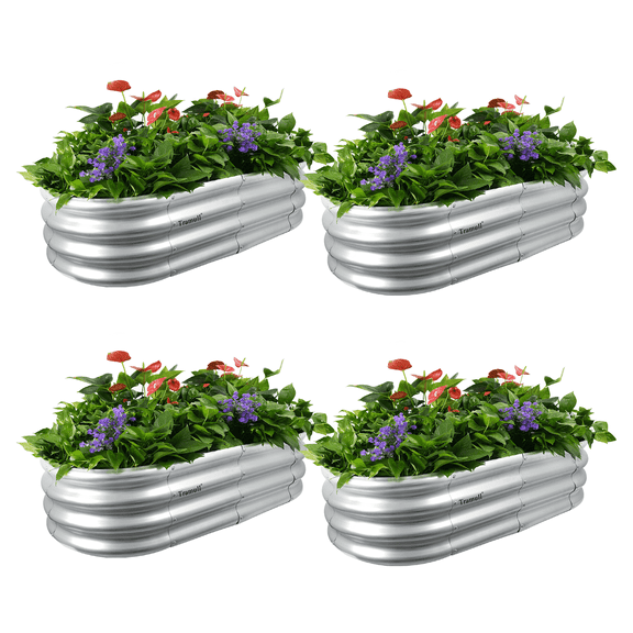 TRAMULL 4 Pack 4*2*1FT Raised Garden Bed Kits, Outdoor Oval Metal Galvanized Ground Planter Garden Boxes for Planting Plants Vegetables