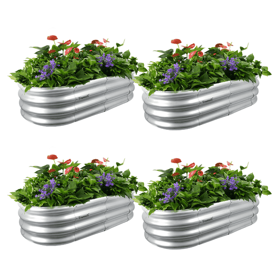 TRAMULL 4 Pack 4*2*1FT Raised Garden Bed Kits, Outdoor Oval Metal Galvanized Ground Planter Garden Boxes for Planting Plants Vegetables