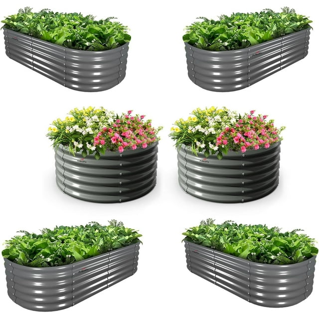 TRAMULL 6-Pack 4X4X1.5ft & 6X2X1.5ft Deep Root Galvanized Raised Garden Beds Outdoor for Planting Vegetables Flowers Herb, Quartz Grey