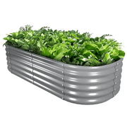 TRAMULL 6X2X1.5 ft Galvanized Raised Garden Beds Outdoor, Oval Round Metal Planter Box Quartz Grey