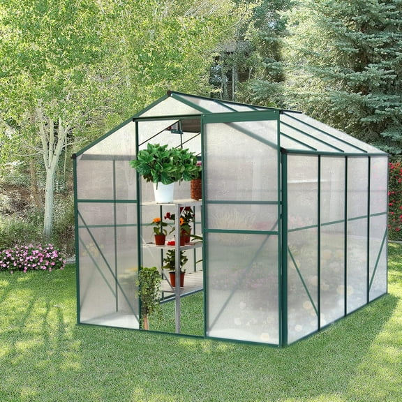 TRAMULL 6x8 ft Greenhouse for Outdoors, Polycarbonate Greenhouse with Roof Vent,Aluminum Large Walk-in Green House