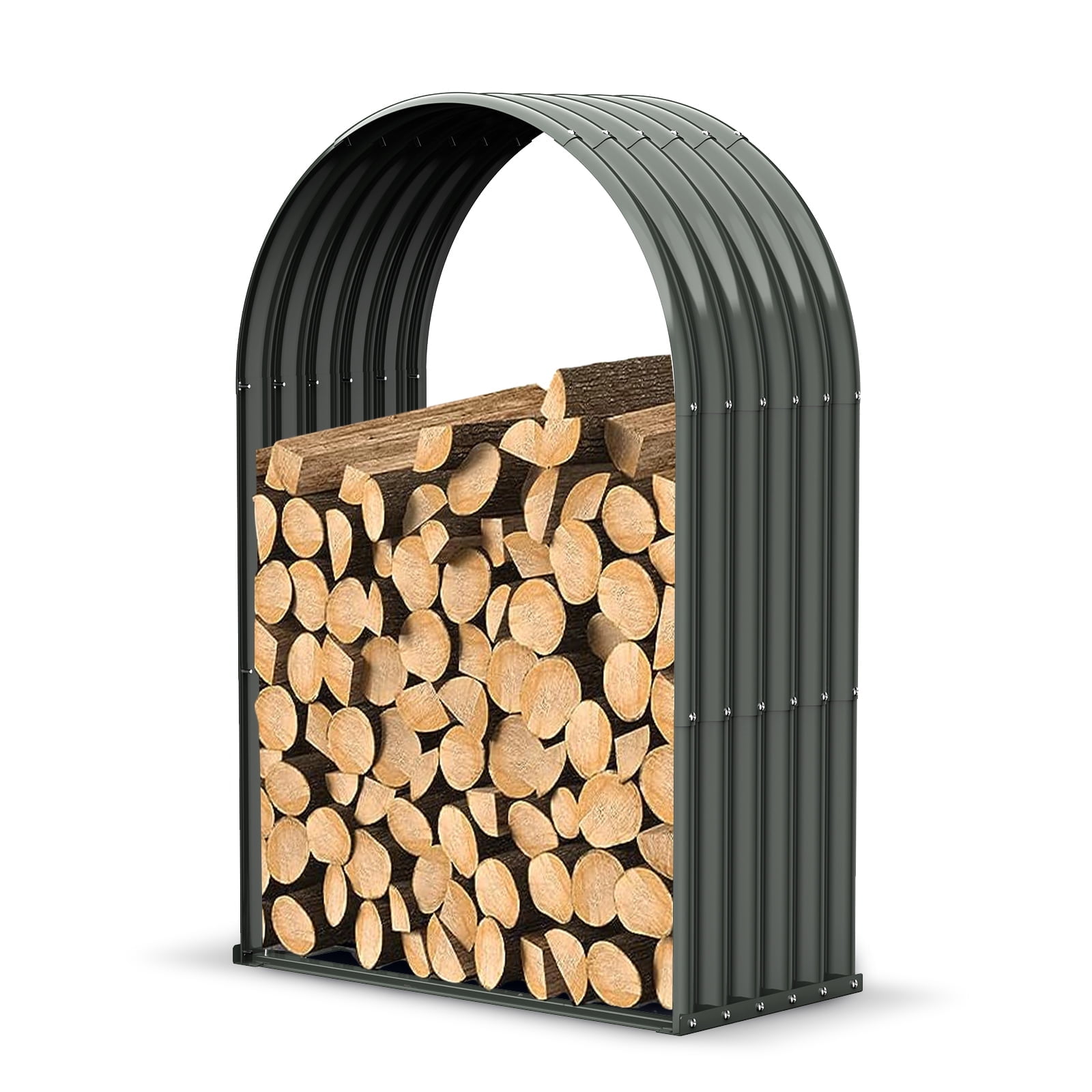 TRAMULL Galvanized Steel Firewood Storage Shed Outdoor Corrugated Metal Log Rack Heavy Duty Log holder Lumber Storage Stand Arch Gray Walmart
