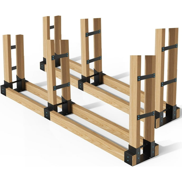 TRAMULL Outdoor Firewood Storage Rack Bracket Kit Updated Fireplace Log Wood Stacking Holder Adjustable to Any Length 6 Bracket Set