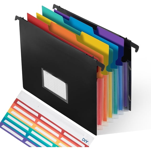 7-Pockets Hanging File Folder with Retractable Hooks for Filing Cabinet, 2 in 1 Expandable Accordion File Organizer with Elastic Band for File Frame or On-The-Go Use (1 Pcs)