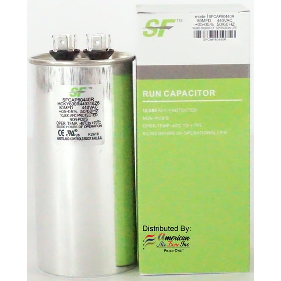 TRANE SF Run Capacitor - 80 MFD (MicroFarad) 370/440 Volts - (1 Pack) - Run Capacitor (Oval) - for Motors, Fans or AC Compressors (Replaces other Brands Run Capacitors)