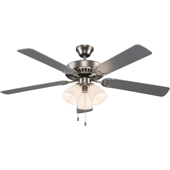 TRANS GLOBE F-2005 BN I Solana Collection 52 Inch Five Blade Ceiling Fan - Brushed Nickel Finish | with Three-Light Fixture I Modern Contemporary Fixture I