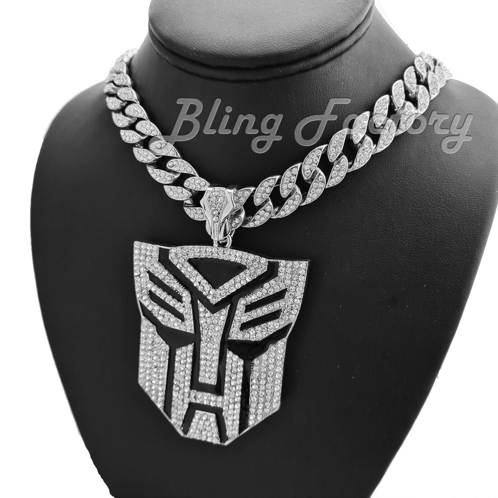 TRANSFORMER AUTOBOT Large Pendant & 16" 24" Iced Cuban Choker Chain