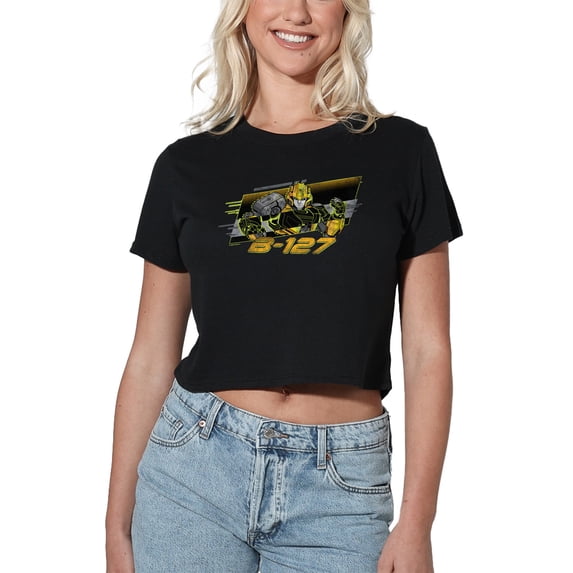 TRANSFORMERS ONE B127 Neon Women's Crop Top T-Shirt, Black, Small