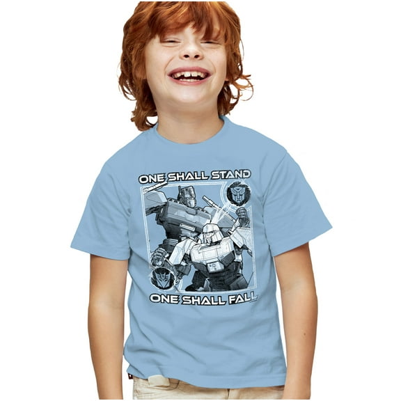 TRANSFORMERS ONE Optimus Megatron Clash Kids T Shirt for Youth Boys and Girls, Light Blue, Small