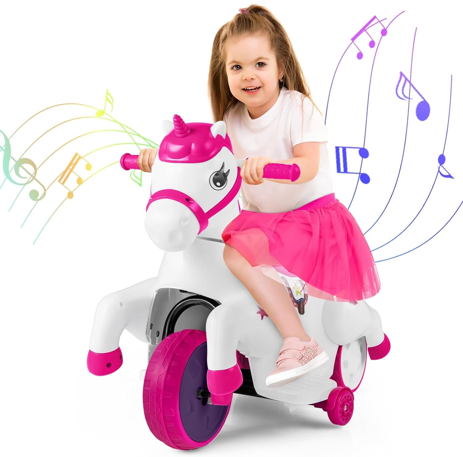 TRANSLINK 12V Unicorn Ride on Car Toys Music Up and Down Pony Electric Motorcycle Car for Kids Xmas Birthday Gifts Present Boys Girls Toys Ages 2-6