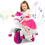 TRANSLINK 12V Unicorn Ride on Car Toys Music Up and Down Pony Electric Motorcycle Car for Kids Xmas Birthday Gifts Present Boys Girls Toys Ages 2-6