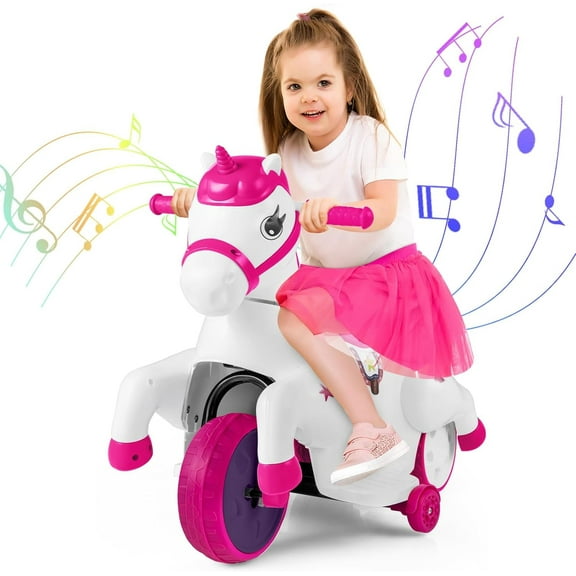 TRANSLINK 12V Unicorn Ride on Car Toys Music Up and Down Pony Electric Motorcycle Car for Kids Xmas Birthday Gifts Present Boys Girls Toys Ages 2-6