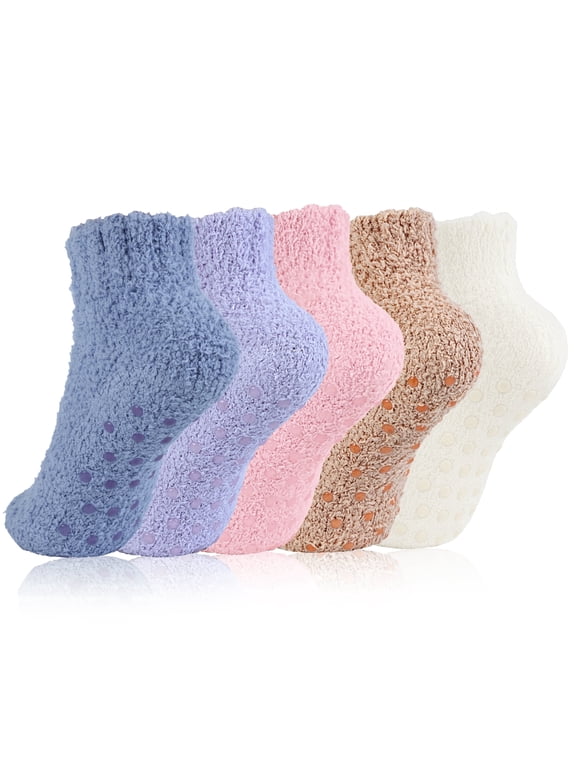 Women Fuzzy Socks with Non Slip Grip Soft Warm Gift Idea for Her on Holidays Anniversaries