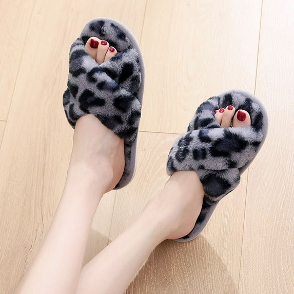 TRANSLINK Fuzzy Open Toe Slippers Women Slippers Cozy Memory Foam Slides Breathable Lightweight for Home and Backyard
