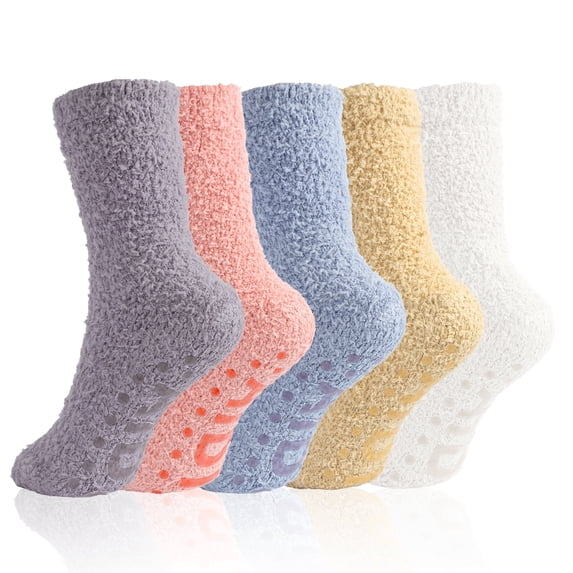 TRANSLINK Fuzzy Socks for Women with Anti Slip Grip Warm Comfort for Winter Home Lounging Relaxation