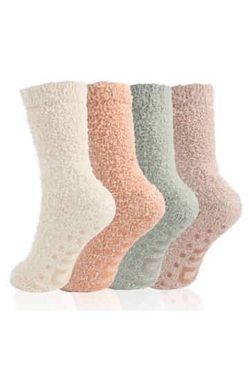 3 Pairs Women Girl Winter Socks Cozy Fuzzy Slipper Long Knee High Warm