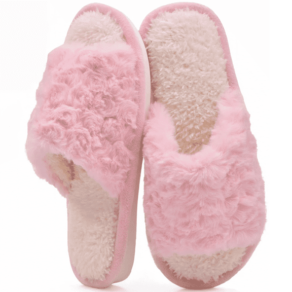 TRANSLINK Fuzzy Open Toe Slippers Ultra Soft Slip On House Shoes Featuring Memory Foam Ideal Gifts for Women Her Mom