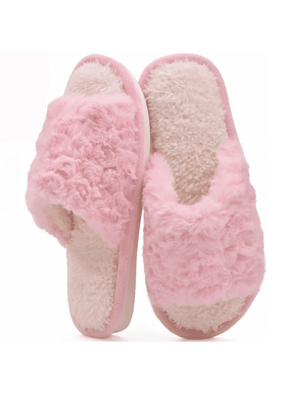 Fuzzy Open Toe Slippers Ultra Soft Slip On House Shoes Featuring Memory Foam Ideal Gifts for Women Her Mom