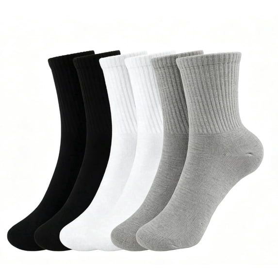 TRANSLINK Women Men's 6 Pack Crew Socks, Fathers Day gift, 2 Black 2 White 2 Gray, 75% Cotton Cushioned Athletic Socks, Moisture Wicking Work Socks