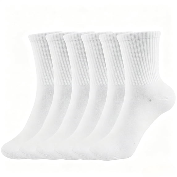 TRANSLINK Women Men's 6 Pack White Crew Socks, 75% Cotton Athletic Cushioned Socks, Moisture Wicking Breathable Casual Socks for Work & Sport