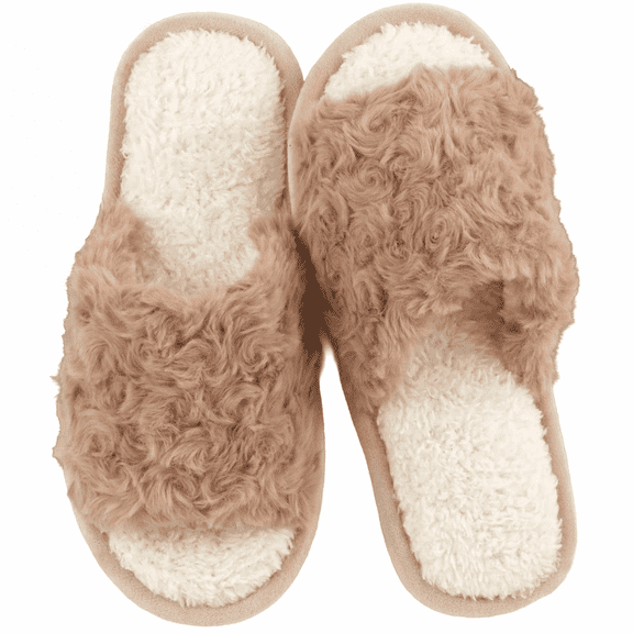TRANSLINK Fuzzy Open Toe Slippers Ultra Soft Slip On House Shoes Featuring Memory Foam Ideal Gifts for Women Her Mom