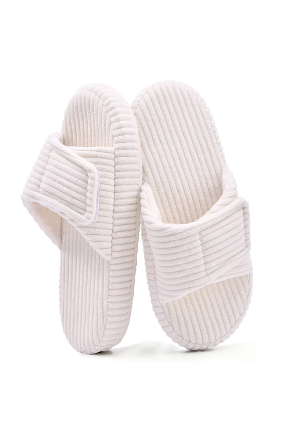 Womens Corduroy Open Toe Slippers Plush Memory Foam Cozy Indoor Home Shoes Perfect Gift