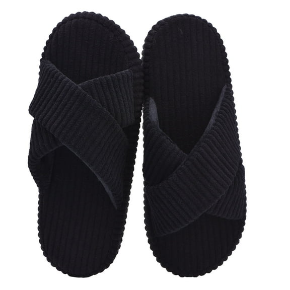 TRANSLINK Womens Corduroy Open Toe Slippers Plush Memory Foam Cozy Indoor Home Shoes Perfect Gift