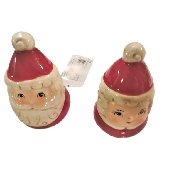 TRANSPAC Christmas Salt and Pepper Shakers - Cute Santa and Mrs Claus Ceramic Set Vintage Style Holiday Decor