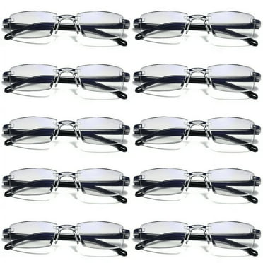 TRARIND 10 Pack Rimless Reading Glasses Blue Light Blocking Computer Readers for Women Men Rectangular Eyewear Lightweight Magnification Presbyopia Eyeglasses