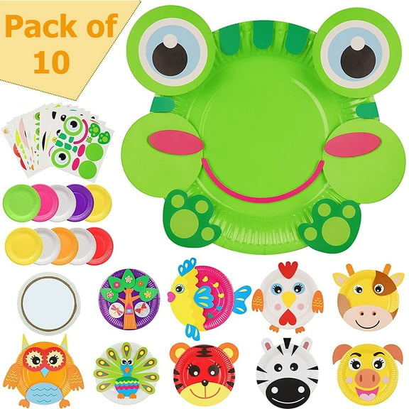 TRARIND 10Pcs Paper Plate Art Kit for Kids Toddler Crafts DIY Art Supplies Animals Art Kits Arts Crafts Creative Toddler Birthday Games Preschool Activity Craft Parties Groups Toys for Boys Girls