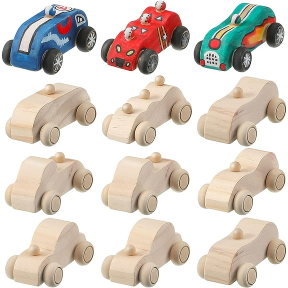 TRARIND 12 Pcs Wood DIY Car Toys, Unfinished Wooden Cars, Paintable Wood Toys, Wooden Crafts for Students Home Activities Craft Projects Easy Woodworking,Best Birthday Christmas Gift for Kids