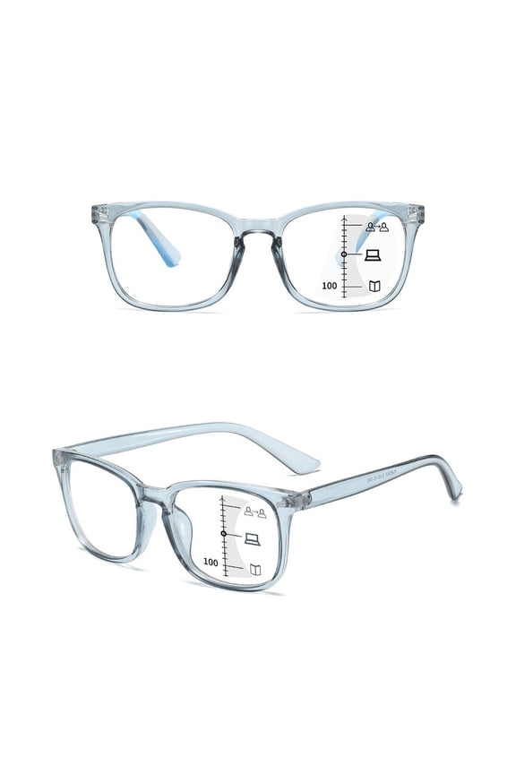 Progressive Multifocus Reading Glasses Blue Light Blocking Computer Readers for Women Men Rectangular Eyewear Lightweight Magnification Presbyopia Eyeglasses +2.00
