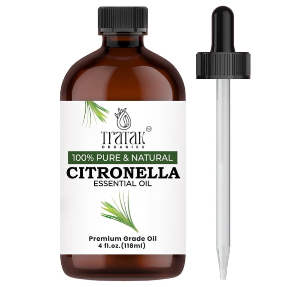 TRATAK ORGANICS Citronella Essential Oil – Huge 4 fl oz – 100% Pure and Natural – Premium Grade Essential Oil for Diffuser and Aromatherapy, Skin, Massage, Candle and Soap Making Fragrance
