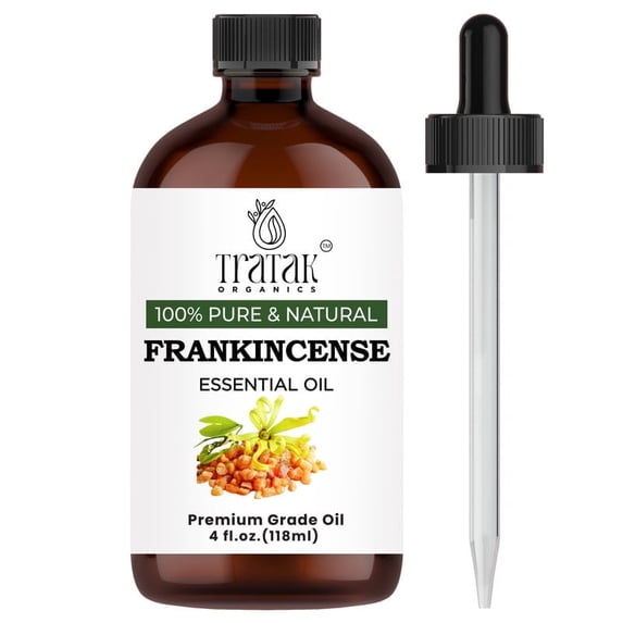 TRATAK ORGANICS Frankincense Essential Oil 118 ML — 100% Pure and Natural Frankincense Oil — Premium Grade Essential Oils for Hair Care, Home Diffusers, Skin, Aromatherapy, Massage and Humidifiers
