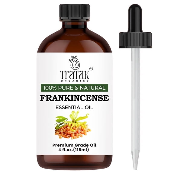 TRATAK ORGANICS Frankincense Essential Oil 118 ML — 100% Pure and Natural Frankincense Oil — Premium Grade Essential Oils for Hair Care, Home Diffusers, Skin, Aromatherapy, Massage and Humidifiers